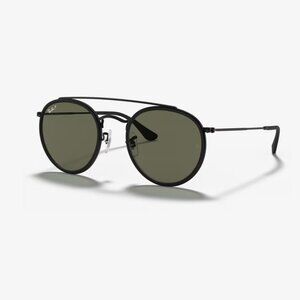 Ray-Ban RB3647N 002/58 Round Double Bridge Sunglasses – Black, G-15 Green Lenses